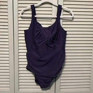 Land’s End grape colored swimsuit in 18 W with an underwire